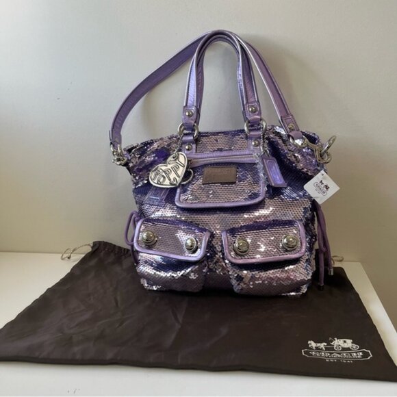 NWT Extremely Rare Special Edition π¦β¨ Coach Poppy Sequin Glam Tote Lavender β¨π - Picture 2 of 15